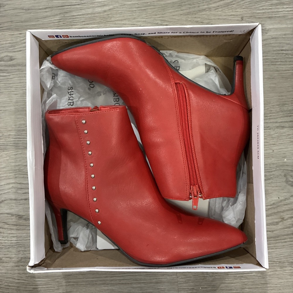 Red  Heels Ankle Boots Size US 9/39  Bamboo In Box